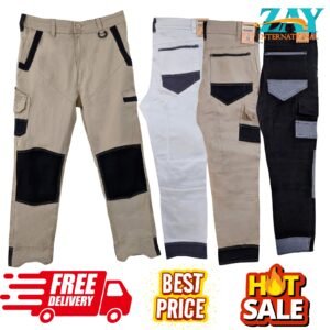 Mens Cargo Pants Work Trousers Cotton Drill 8 Pockets 4 Color Heavy Duty Style