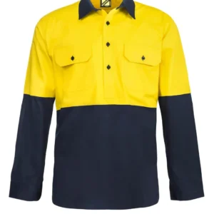 HI VIS CLOSED FRONT COTTON DRILL SHIRT WITH SEMI GUSSET SLEEVES