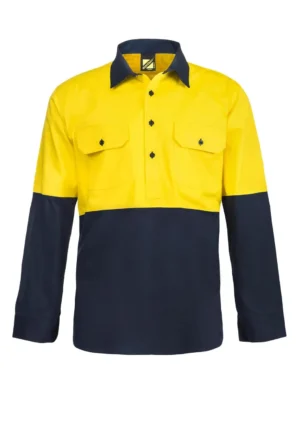 HI VIS CLOSED FRONT COTTON DRILL SHIRT WITH SEMI GUSSET SLEEVES
