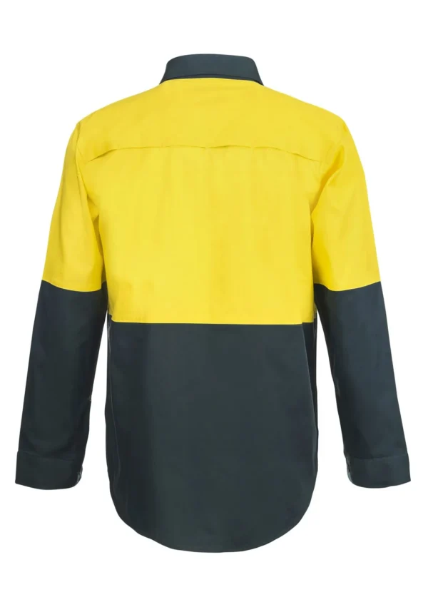 LIGHTWEIGHT HI VIS CLOSED FRONT VENTED COTTON DRILL SHIRT WITH SEMI GUSSET SLEEVES - Image 3