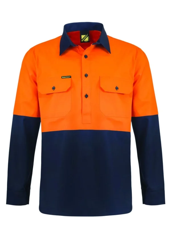 LIGHTWEIGHT HI VIS CLOSED FRONT VENTED COTTON DRILL SHIRT WITH SEMI GUSSET SLEEVES - Image 4