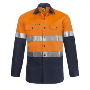 LIGHTWEIGHT HI VIS LONG SLEEVE VENTED COTTON DRILL REFLECTIVE SHIRT