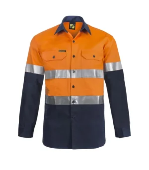 LIGHTWEIGHT HI VIS LONG SLEEVE VENTED COTTON DRILL REFLECTIVE SHIRT