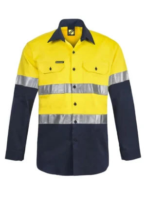 LIGHTWEIGHT HI VIS LONG SLEEVE VENTED COTTON DRILL REFLECTIVE SHIRT