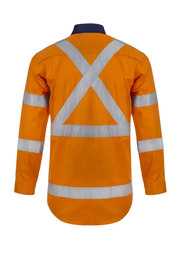 HI VIS LONG SLEEVE COTTON DRILL REFLECTIVE SHIRT WITH X PATTERN TAPE - Image 3