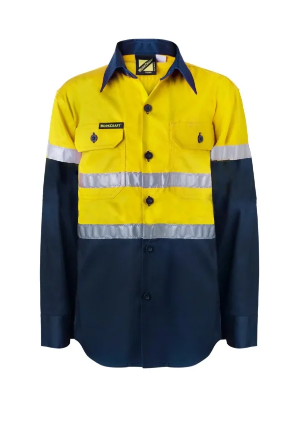 KIDS LIGHTWEIGHT HI VIS LONG SLEEVE REFLECTIVE COTTON DRILL SHIRT - Image 3