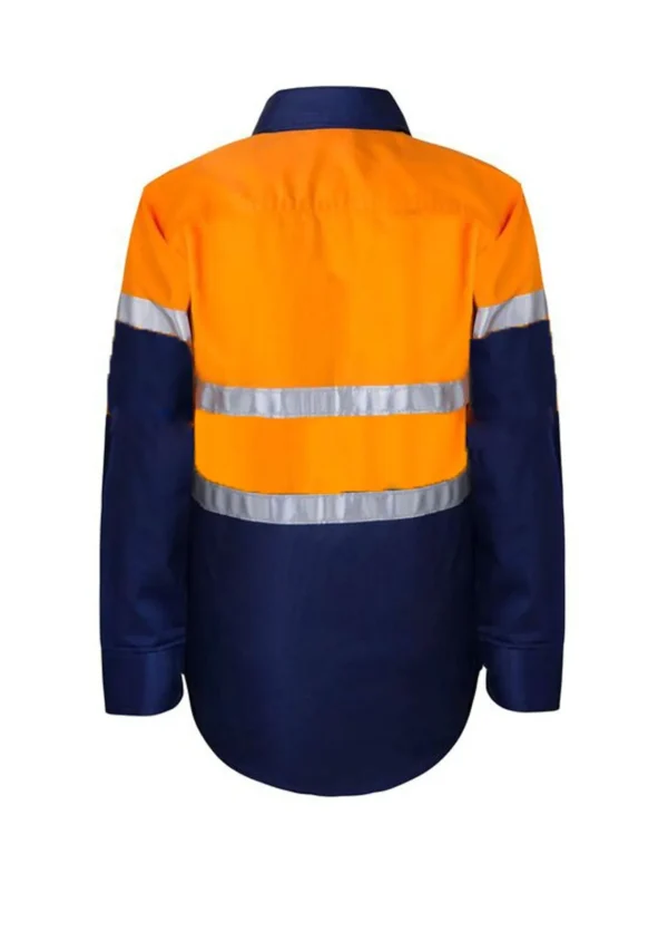 KIDS LIGHTWEIGHT HI VIS LONG SLEEVE REFLECTIVE COTTON DRILL SHIRT - Image 4