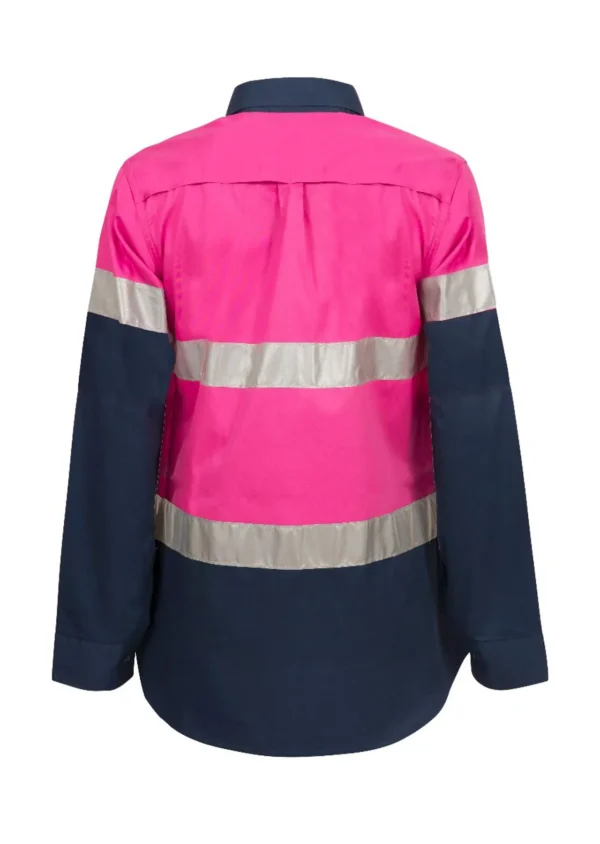 LADIES LIGHTWEIGHT HI VIS LONG SLEEVE VENTED REFLECTIVE COTTON DRILL SHIRT - NIGHT USE ONLY - Image 3
