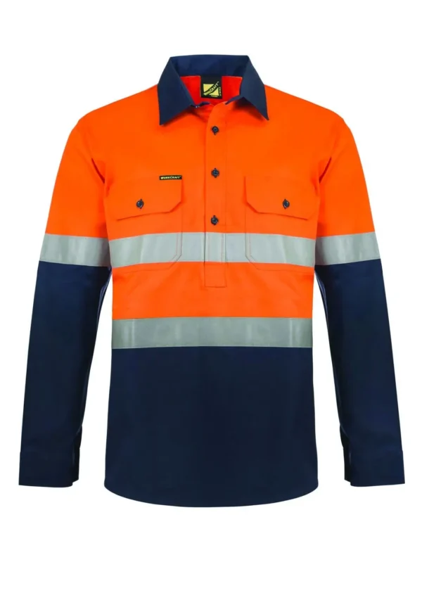 LIGHTWEIGHT HI VIS CLOSED FRONT VENTED COTTON DRILL REFLECTIVE SHIRT WITH SEMI GUSSET SLEEVES - Image 2