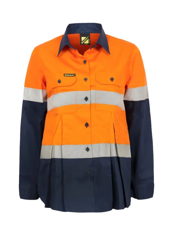 MATERNITY LIGHTWEIGHT HI VIS LONG SLEEVE VENTED REFLECTIVE COTTON DRILL SHIRT