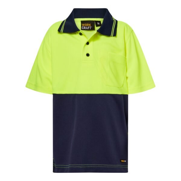 KIDS HI VIS SHORT SLEEVE MICROMESH POLO WITH POCKET - Image 2