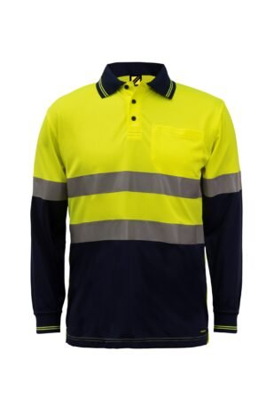 HI VIS LONG SLEEVE MICROMESH REFLECTIVE POLO WITH POCKET