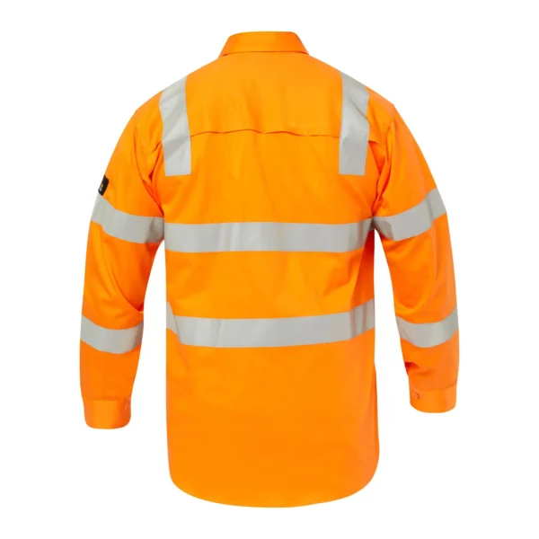 LIGHTWEIGHT HI VIS VENTED COTTON DRILL REFLECTIVE SHIRT WITH SEMI GUSSET SLEEVES- VIC RAIL COMPLIANT - Image 4
