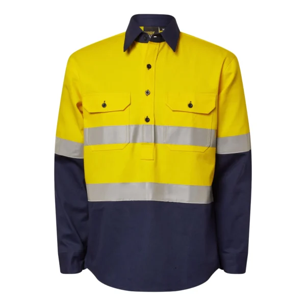 HEAVY DUTY HYBRID HI VIS CLOSED FRONT COTTON DRILL REFLECTIVE SHIRT WITH GUSSET SLEEVES - Image 3