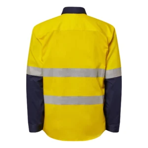 HEAVY DUTY HYBRID HI VIS CLOSED FRONT COTTON DRILL REFLECTIVE SHIRT WITH GUSSET SLEEVES