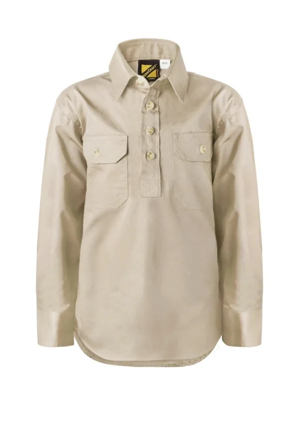 KIDS LIGHTWEIGHT LONG SLEEVE CLOSED FRONT COTTON DRILL SHIRT