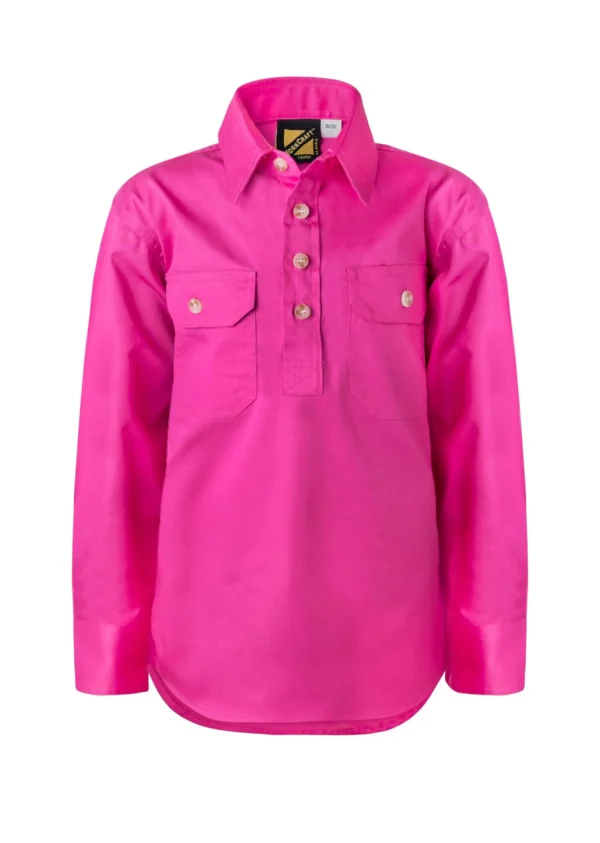 KIDS LIGHTWEIGHT LONG SLEEVE CLOSED FRONT COTTON DRILL SHIRT - Image 3