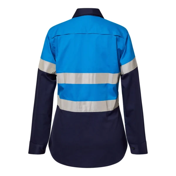 LADIES LIGHTWEIGHT HI VIS LONG SLEEVE VENTED REFLECTIVE COTTON DRILL SHIRT - NIGHT USE ONLY - Image 5