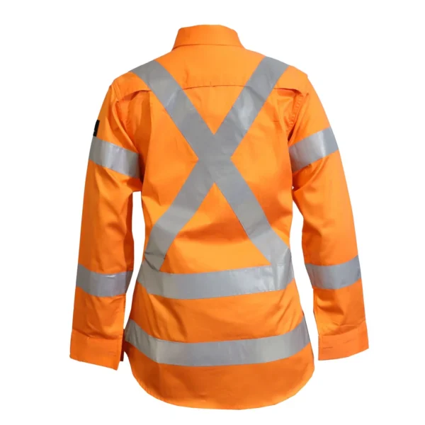LADIES LIGHTWEIGHT HI VIS LONG SLEEVE VENTED REFLECTIVE SHIRT WITH X PATTERN-NSW RAIL COMPLIANT - Image 3