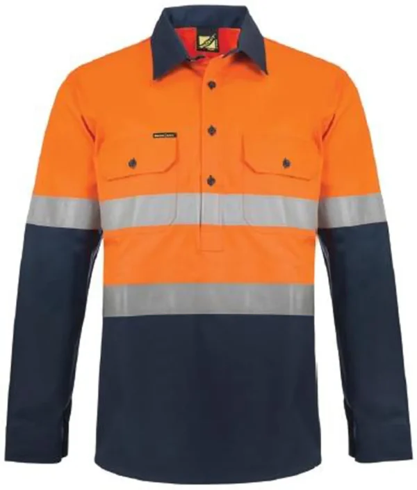 HEAVY DUTY HYBRID HI VIS CLOSED FRONT COTTON DRILL REFLECTIVE SHIRT WITH GUSSET SLEEVES - Image 5
