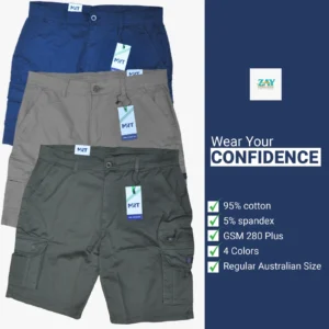 Multi Pocket  ZAY Workwear Men’s Cargo Shorts Cotton Spandex 280GSM Heavy Duty