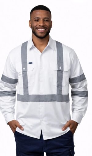 C/DRILL WHITE L/S SHIRT WITH TAPE