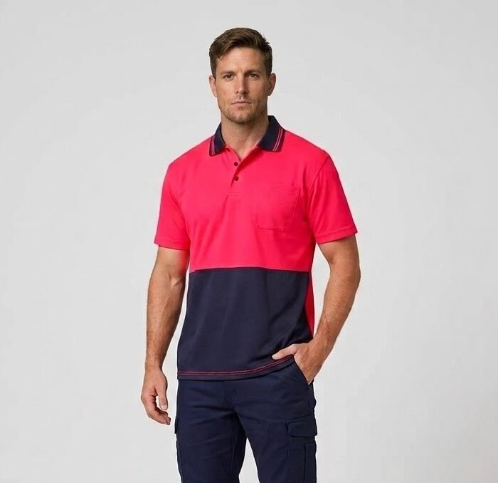 HI VIS SHORT SLEEVE MICROMESH POLO WITH POCKET