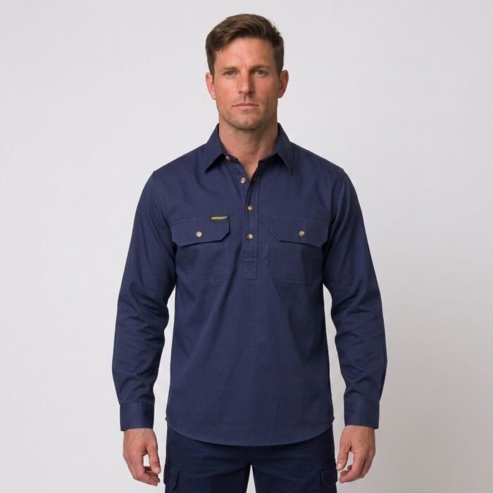 LIGHTWEIGHT LONG SLEEVE CLOSED FRONT COTTON DRILL SHIRT