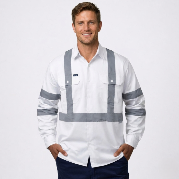 C/DRILL WHITE L/S SHIRT WITH TAPE