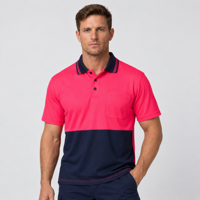 HI VIS SHORT SLEEVE MICROMESH POLO WITH POCKET