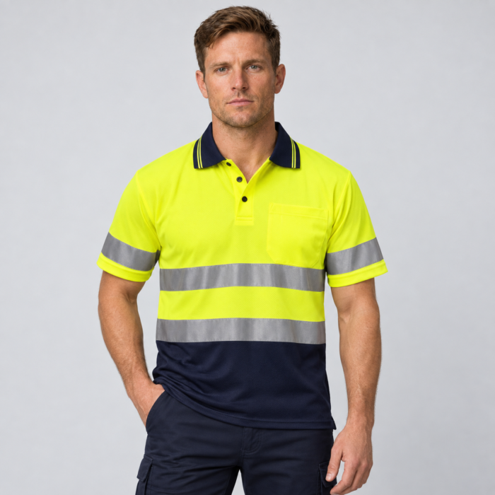 HI VIS SHORT SLEEVE MICROMESH REFLECTIVE POLO WITH POCKET