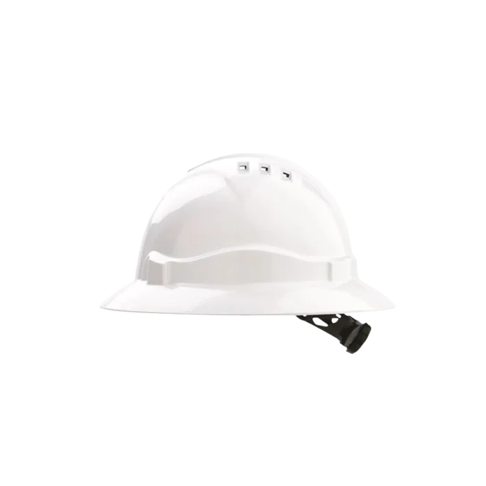 Pro Choice V6 Vented Full Brim Hard Hat - White Ratchet Harness Safety Helmet