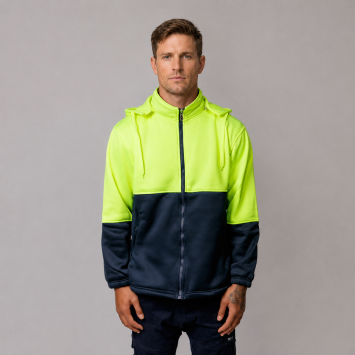 Hi-Vis Full Zip Fleecy Safety Hoodie | Warm Workwear
