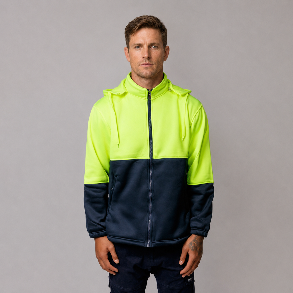 Hi-Vis Full Zip Fleecy Safety Hoodie | Warm Workwear