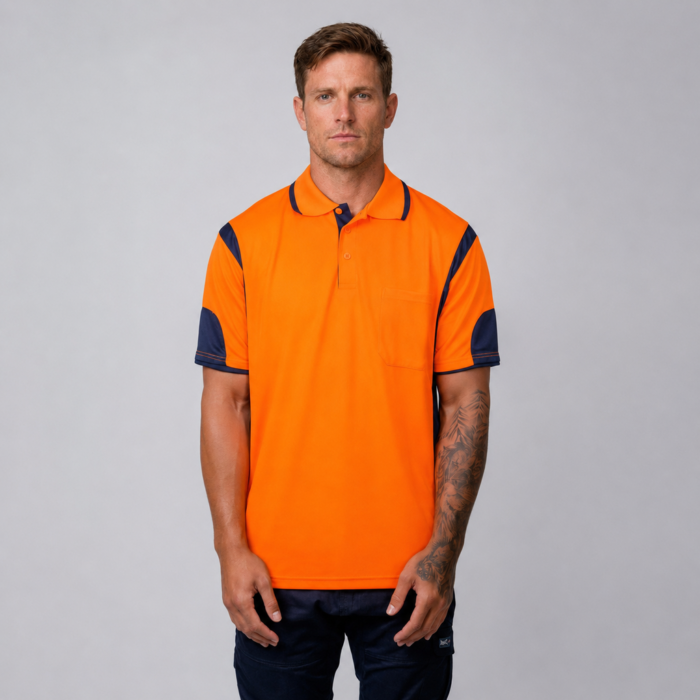 Hi-Vis Orange & Navy Short Sleeve Work Polo Shirt | Safety Workwear