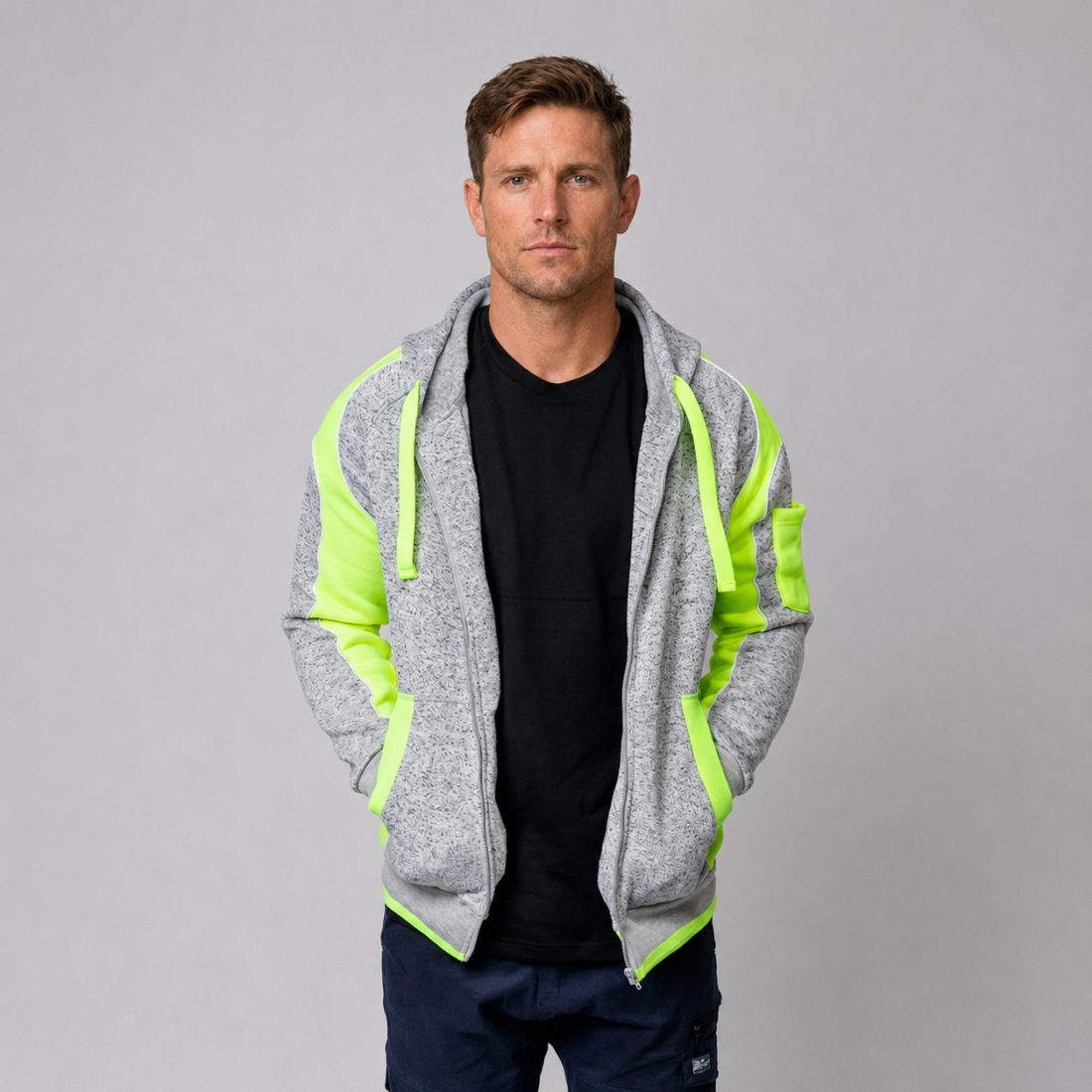 Hi-Vis Full Zip Safety Work Hoodie with Pockets