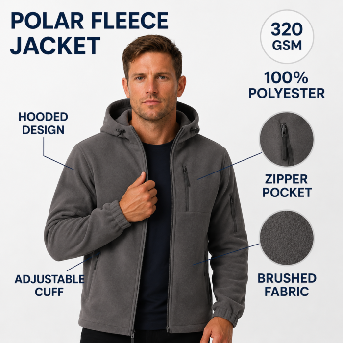 Men's Winter Polar Fleece Jacket Hooded Sport Warm Full Zip Windproof Jackets