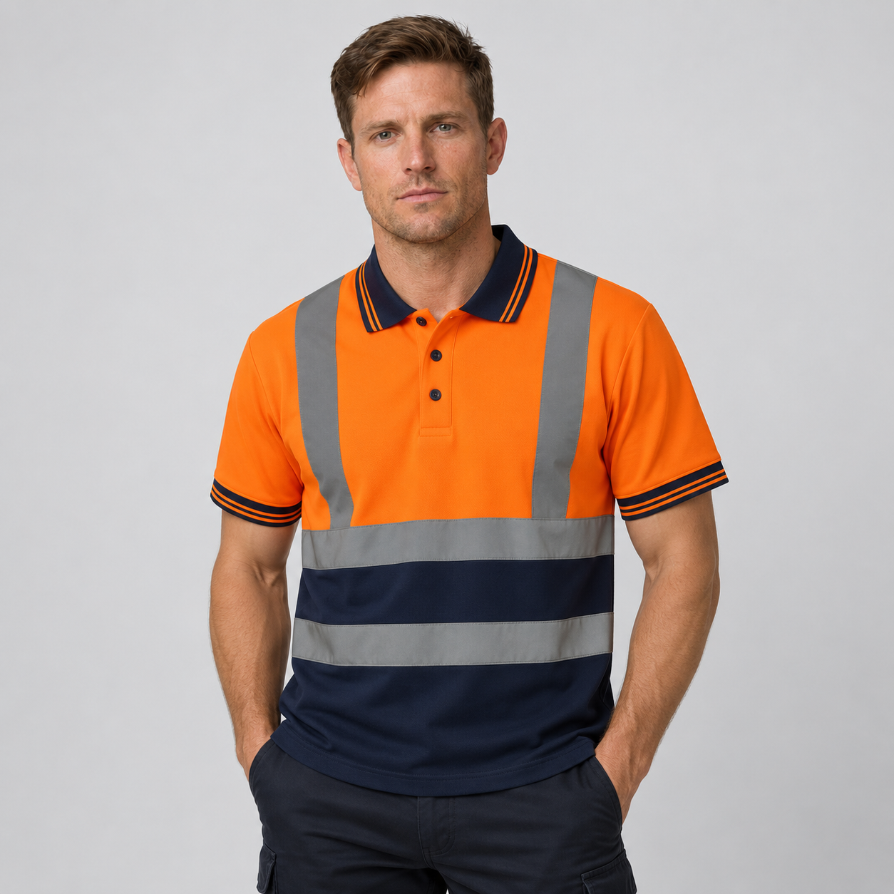 Cross POLO WORK SHIRT REFLECTIVE TAPE COOL DRY BREATHABLE SAFETY WORKWEAR