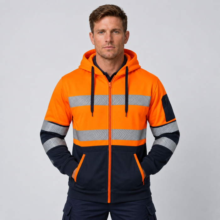 Hi Vis Safety Workwear Jacket Winter Work Hoodie Jumper Fleece Yellow Orange