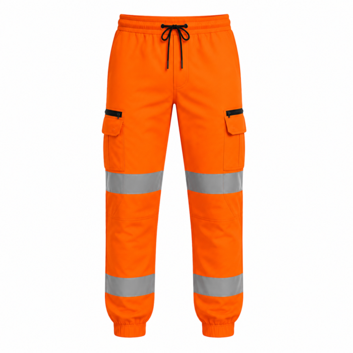 Mens Hi Vis Fit Fleece Pants with Reflective Cargo Workwear Safety Track Trouser