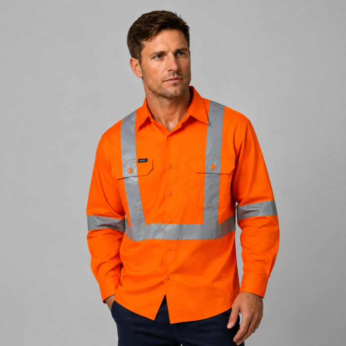 Cotton Drill Work Shirt with X-Back Reflective Tape