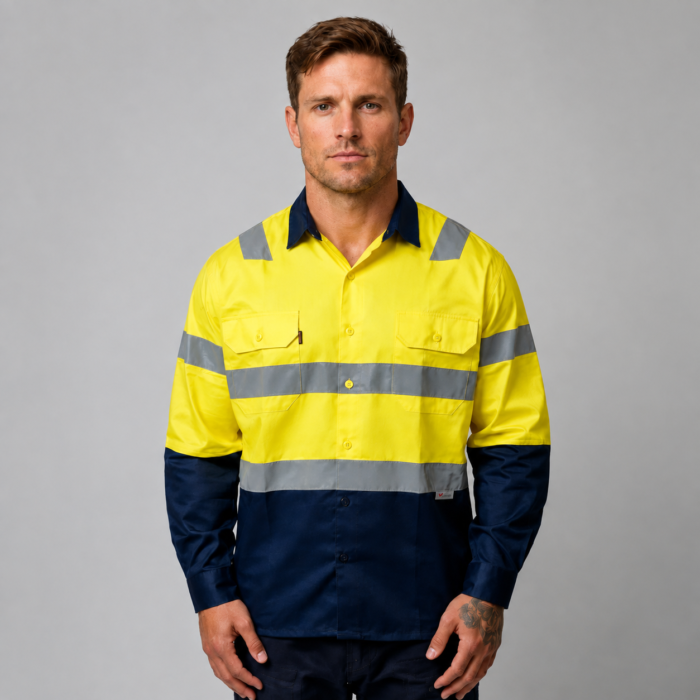Cotton Drill Work Shirt with Reflective Tape