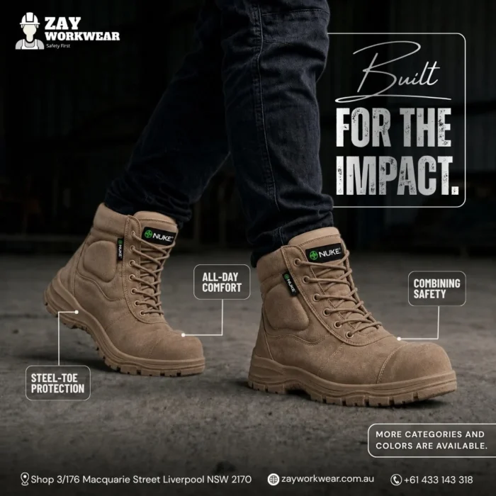 Nuke Leather Work Boots, Soft Toe Cap and without Steel Toe