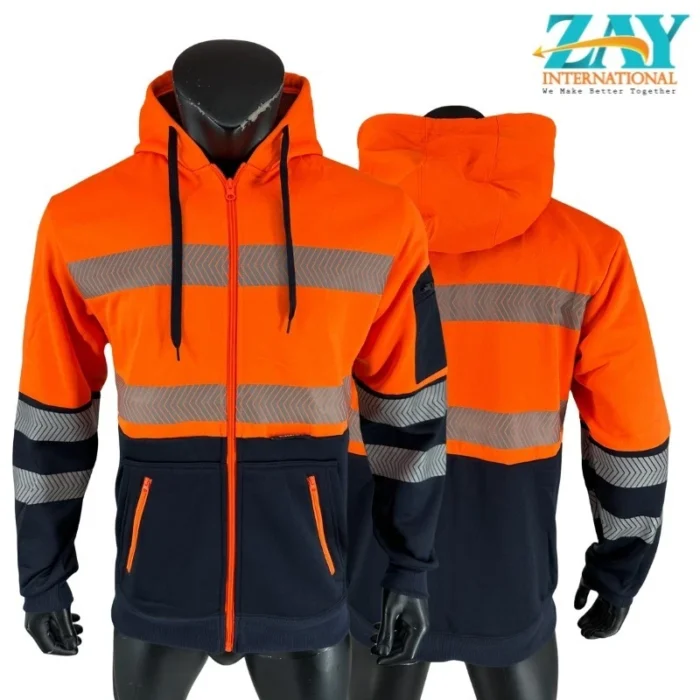 Hi Vis Safety Workwear Jacket Winter Work Hoodie Jumper Fleece Yellow Orange