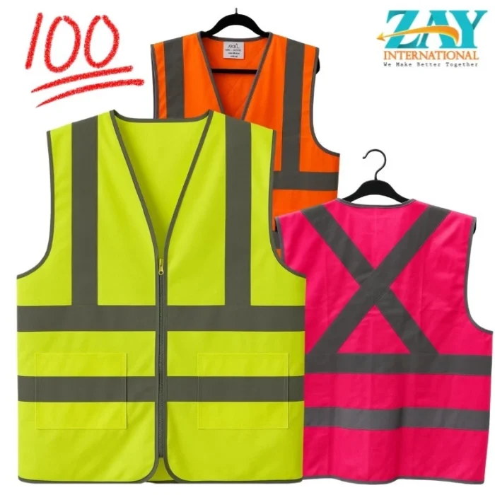 Hi Vis Reflective Safety Vest Workwear with Zipper & Pocket Day & Night Orange