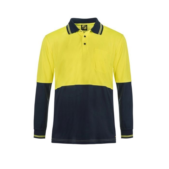 Hi Vis Long Sleeve Cotton Back Polo with Pocket - AS/NZS Compliant