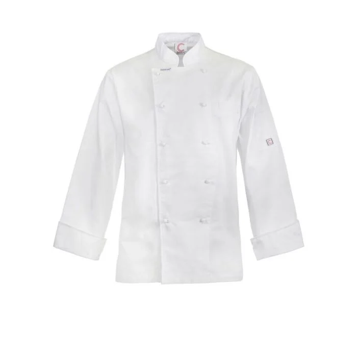 Lightweight Executive White Chefs Jacket - Long Sleeve, Food Industry Compliant