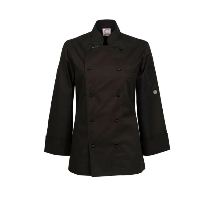 Ladies Lightweight Executive Black Chefs Jacket - Long Sleeve