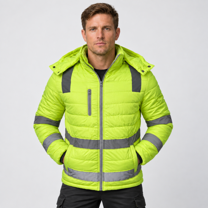 Hi-Vis Reflective Puffer Jacket - Full Zip Winter Warm Safety Coat