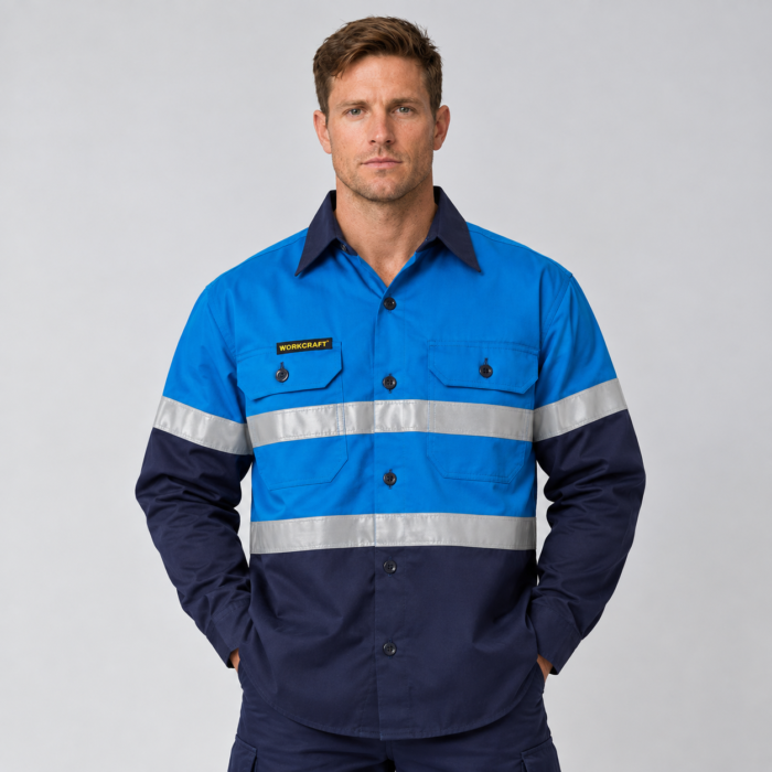 Kids Lightweight Long Sleeve Cotton Drill Shirt with Reflective Tape